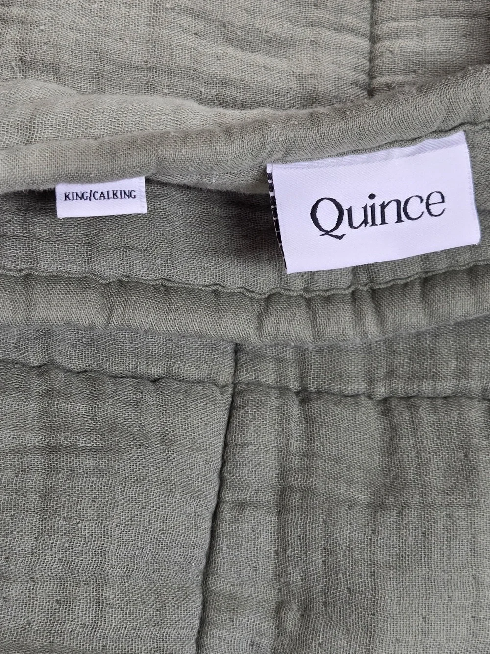 QUINCE Organic Cotton Gauze Box Quilt Set King/Cal King Olive 0907